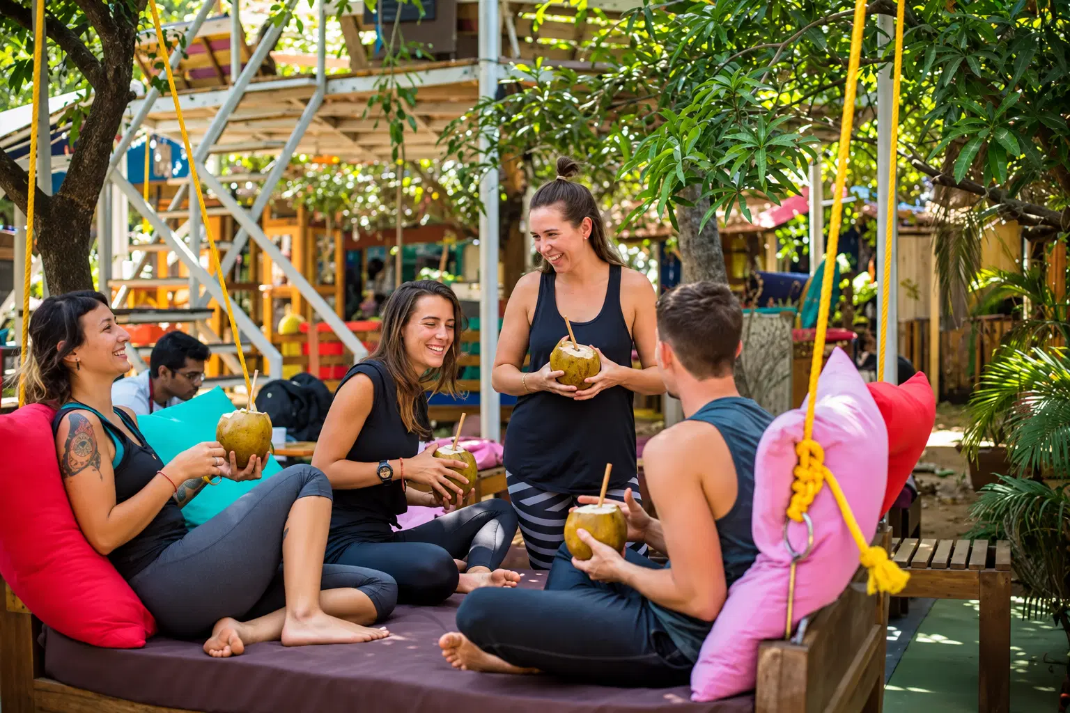 Yoga students learning together in a retreat environment
